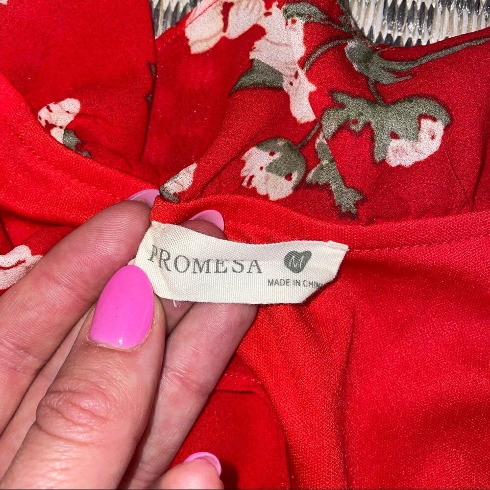 Promesa Red Floral Wrap Dress - Picture 5 of 6